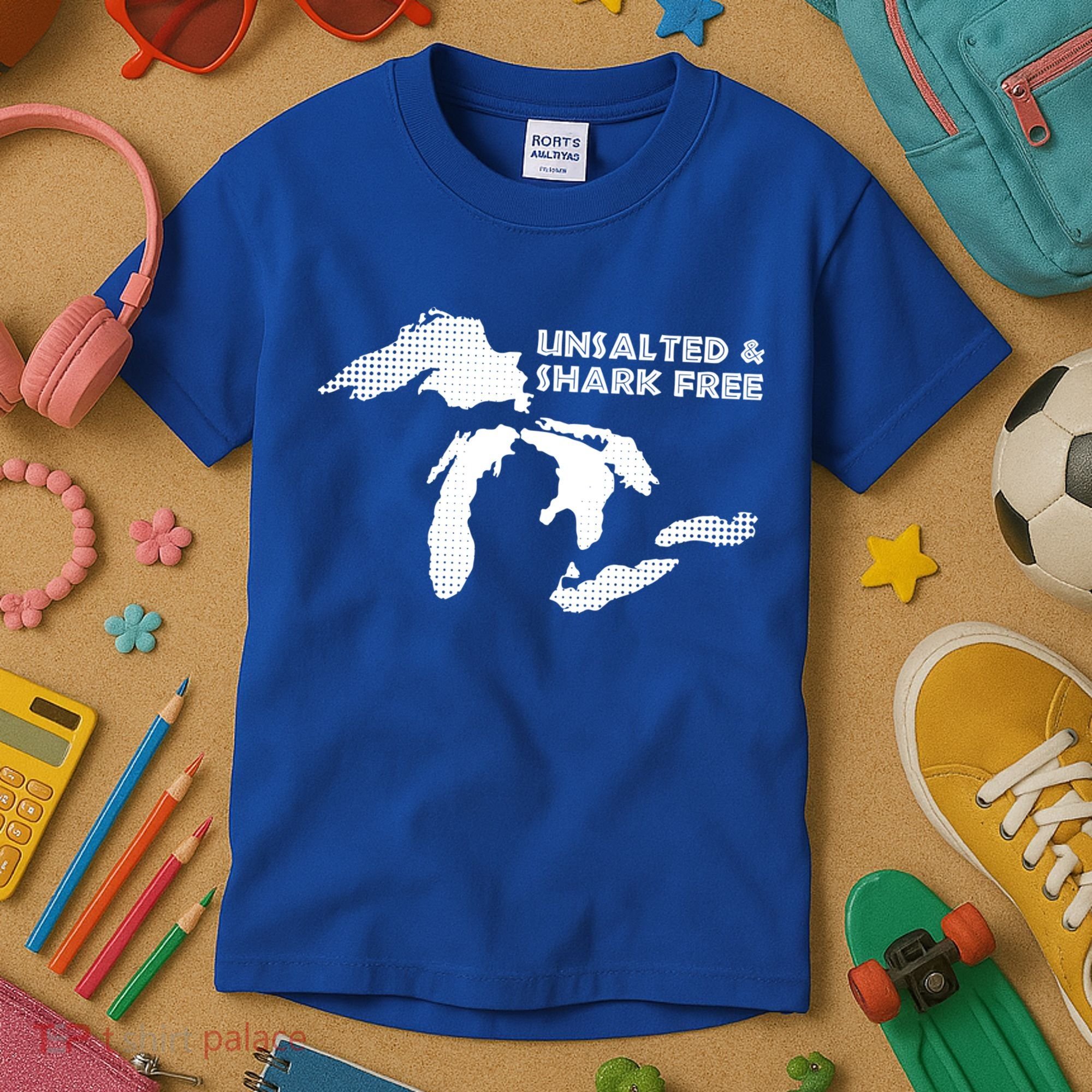 Unsalted And Shark Free Great Lakes Mi Michiganian Pride Gift Kids T-Shirt