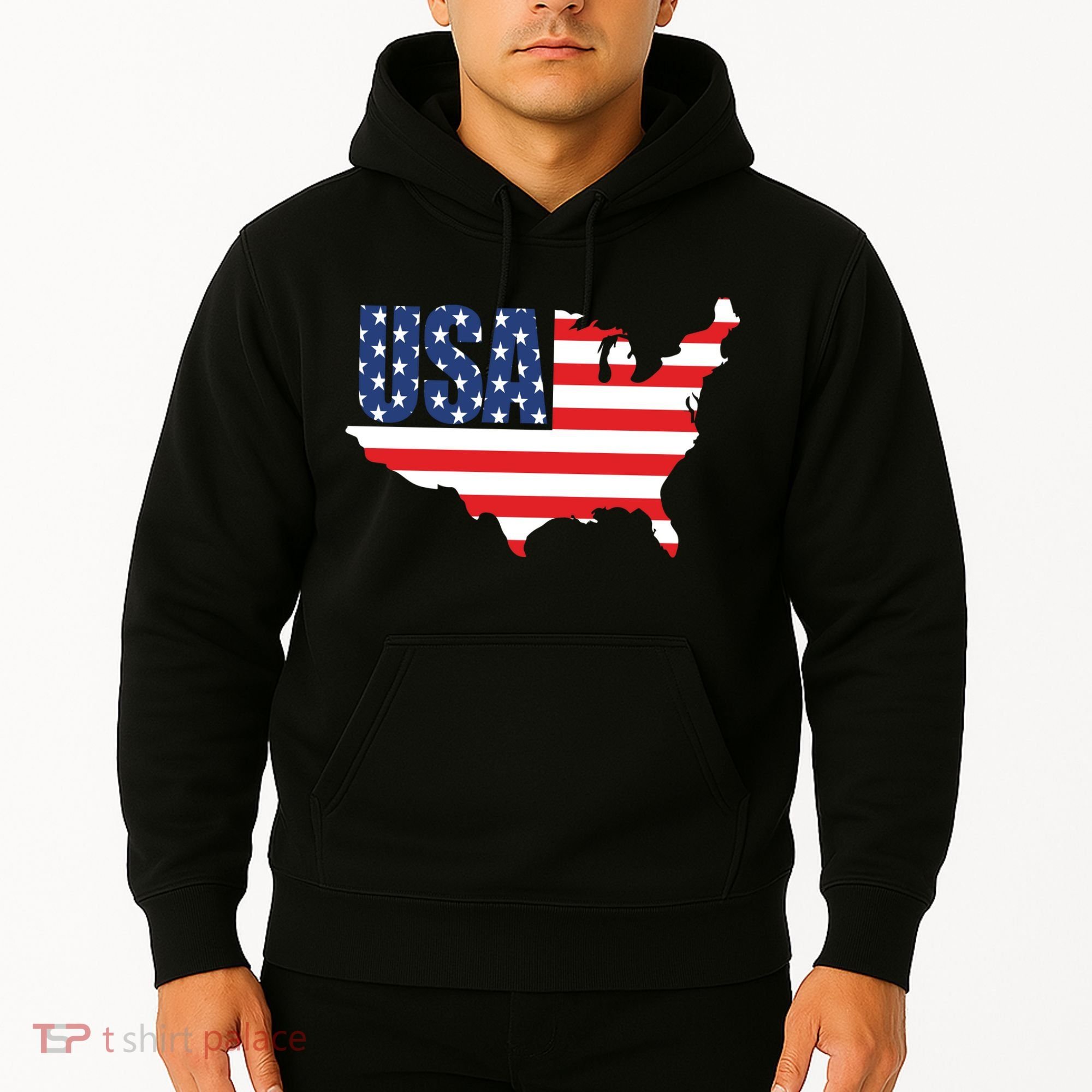 USA American US Flag Map Patriotic Hoodie