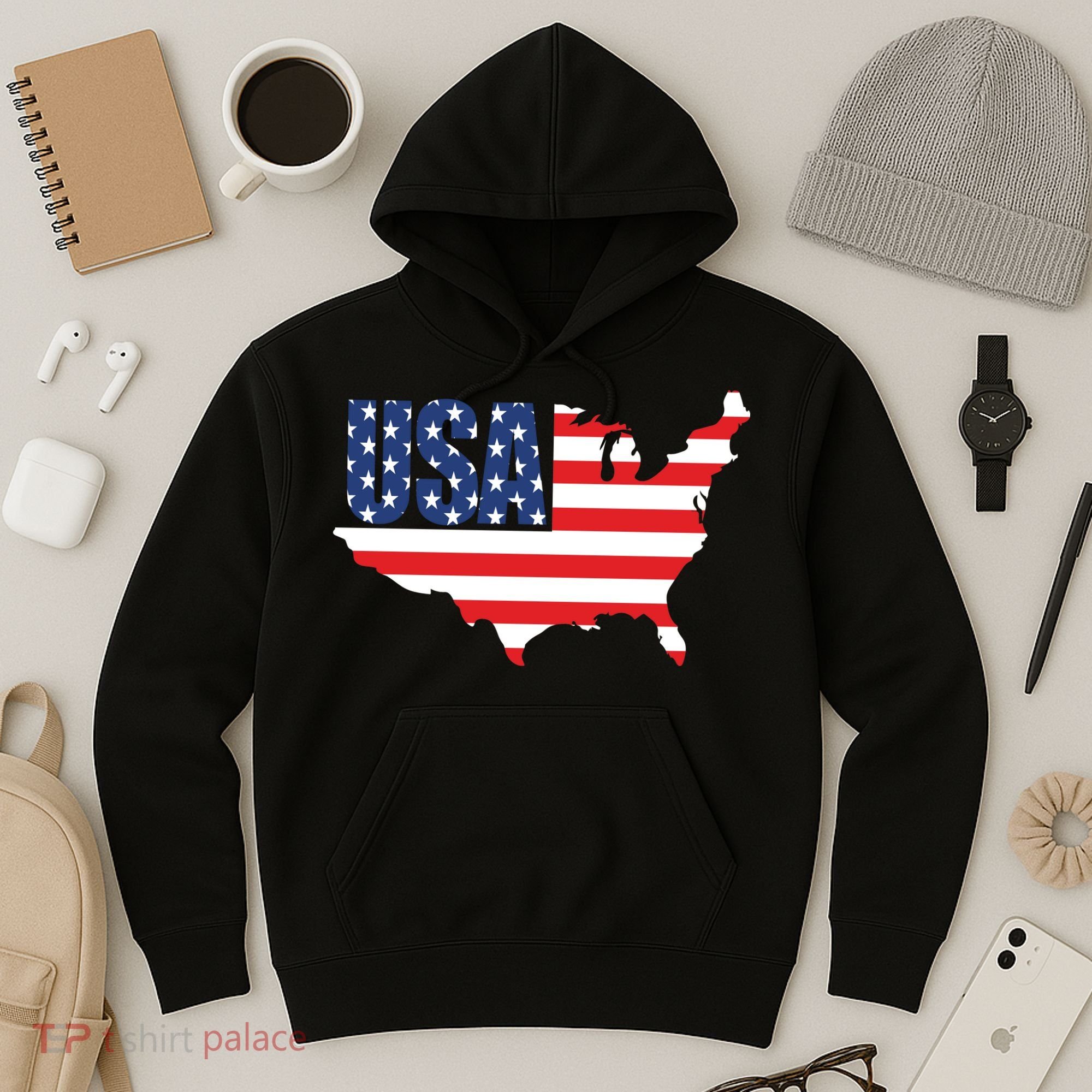 USA American US Flag Map Patriotic Hoodie