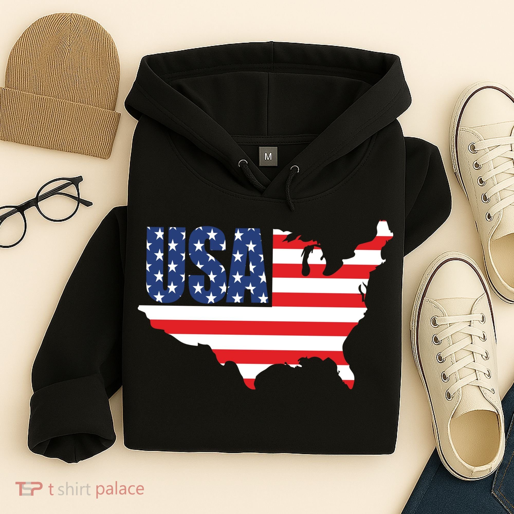 USA American US Flag Map Patriotic Hoodie