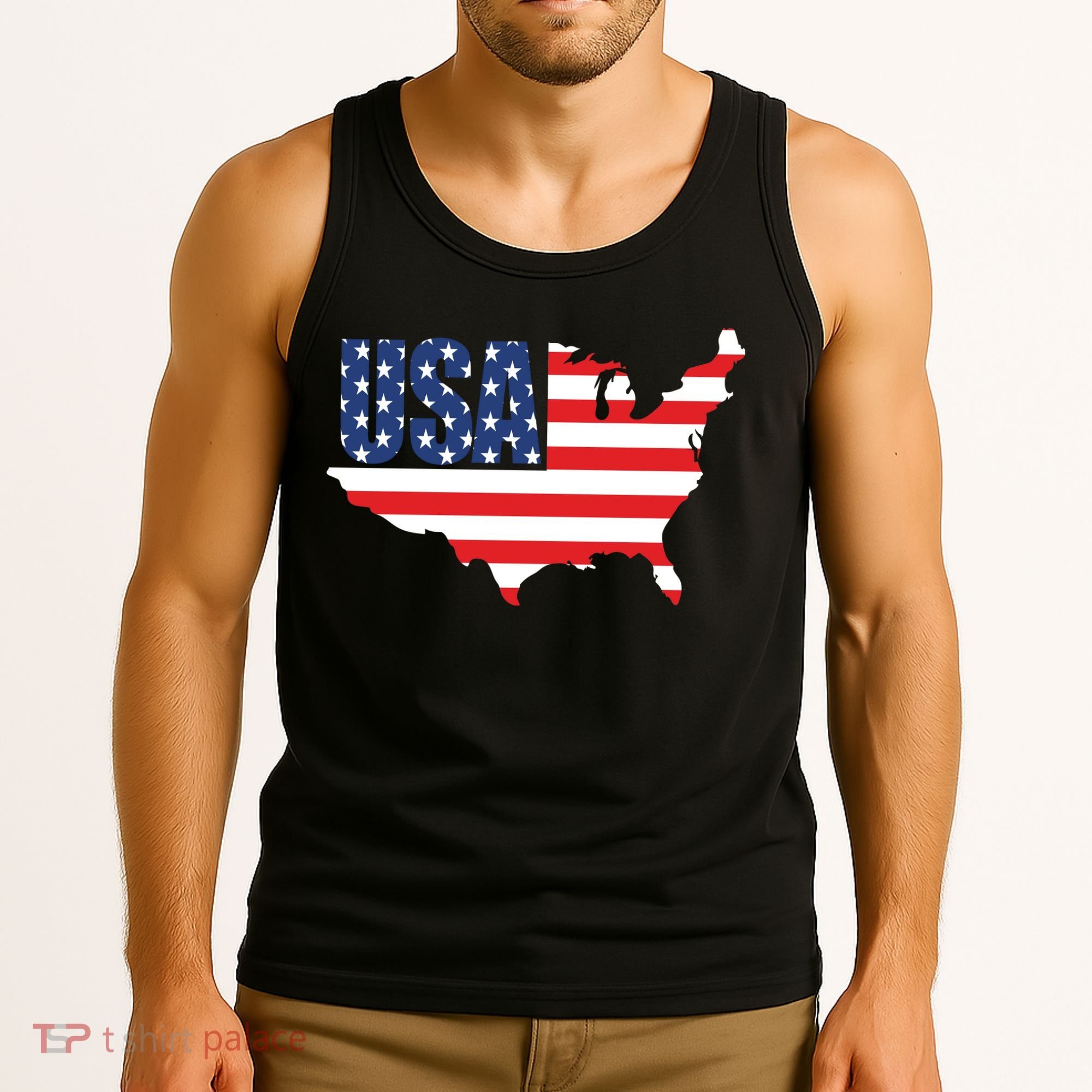 USA American US Flag Map Patriotic Tank Top
