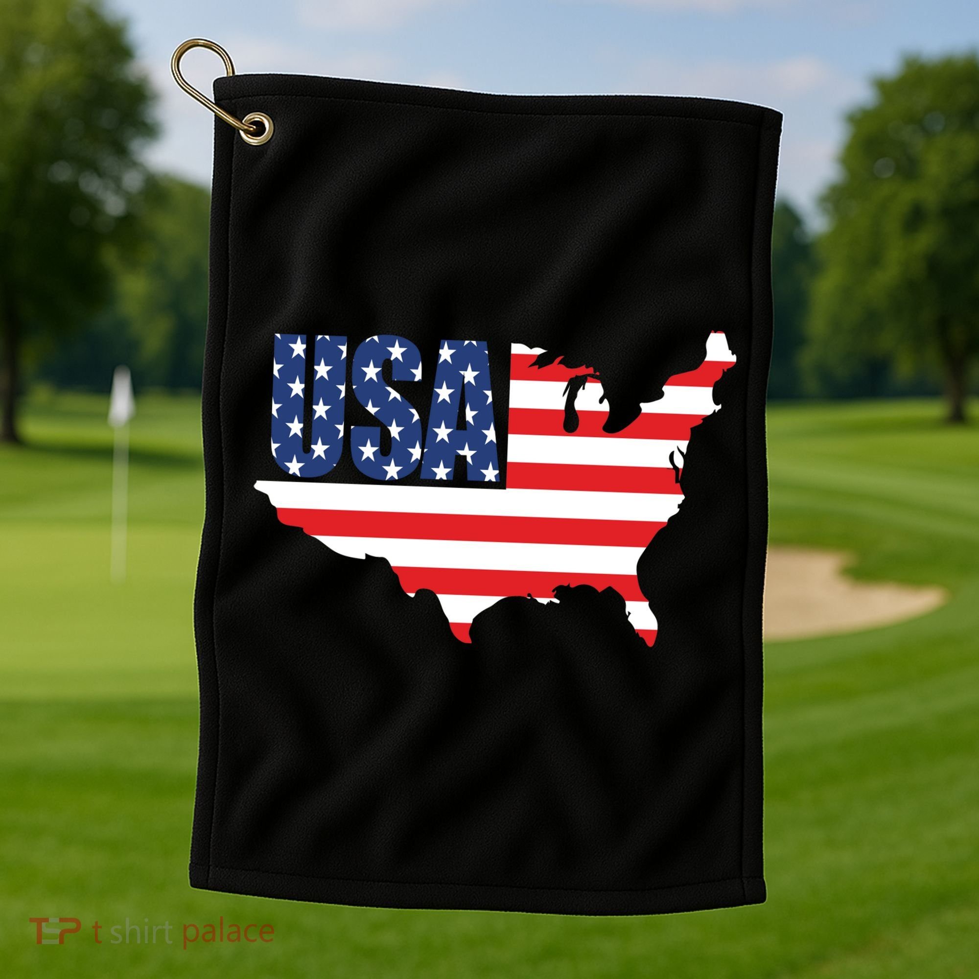 USA American US Flag Map Patriotic Golf Towel