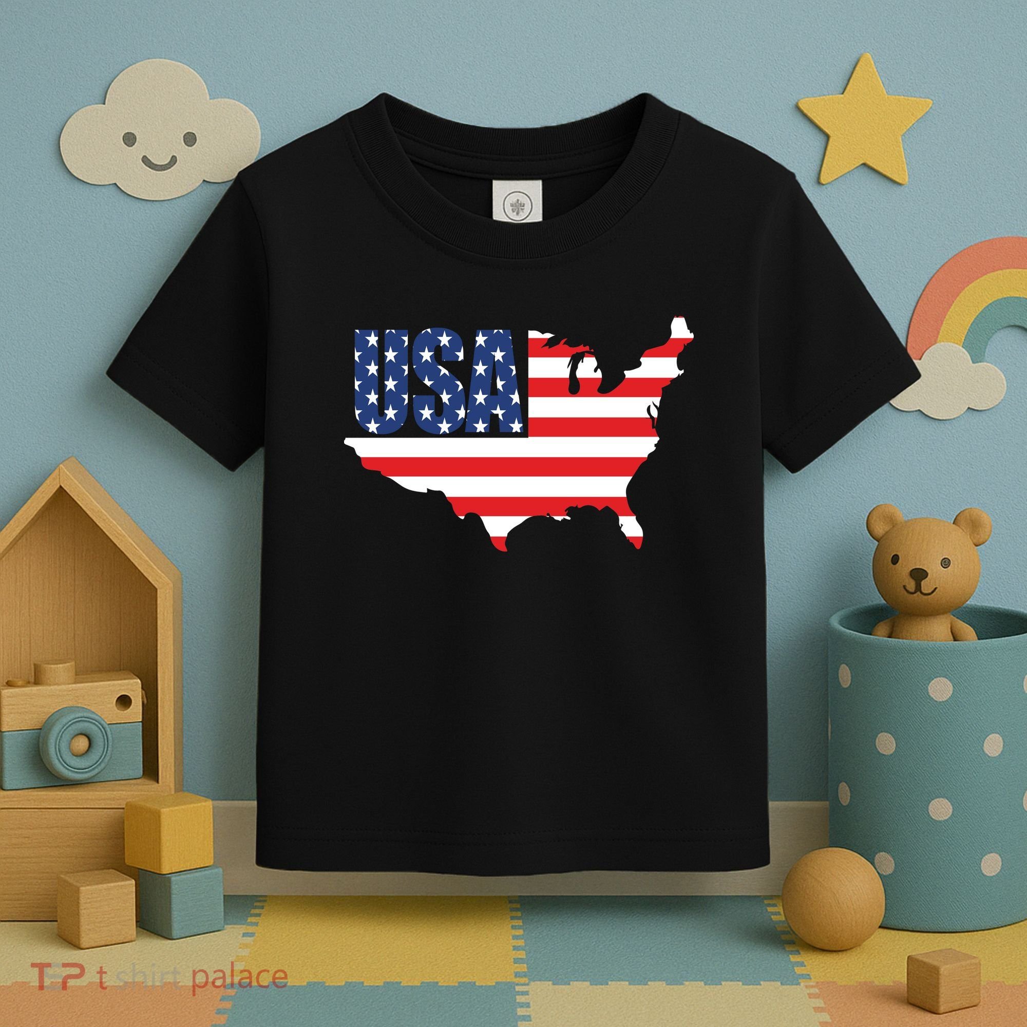 USA American US Flag Map Patriotic Toddler T-Shirt