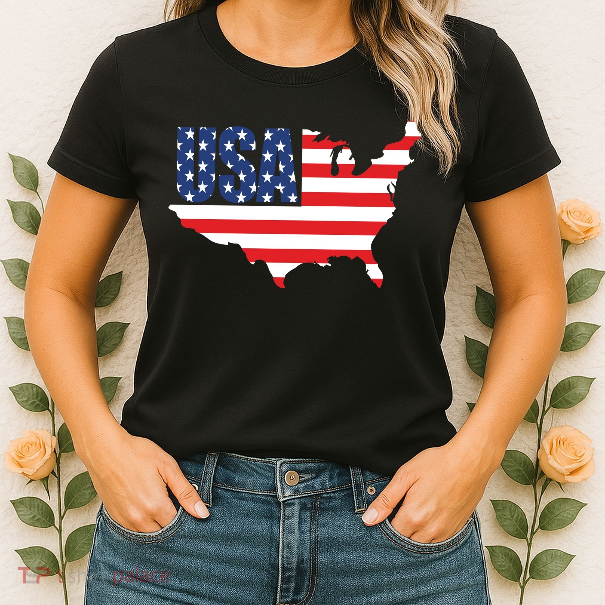 USA American US Flag Map Patriotic Women's T-Shirt