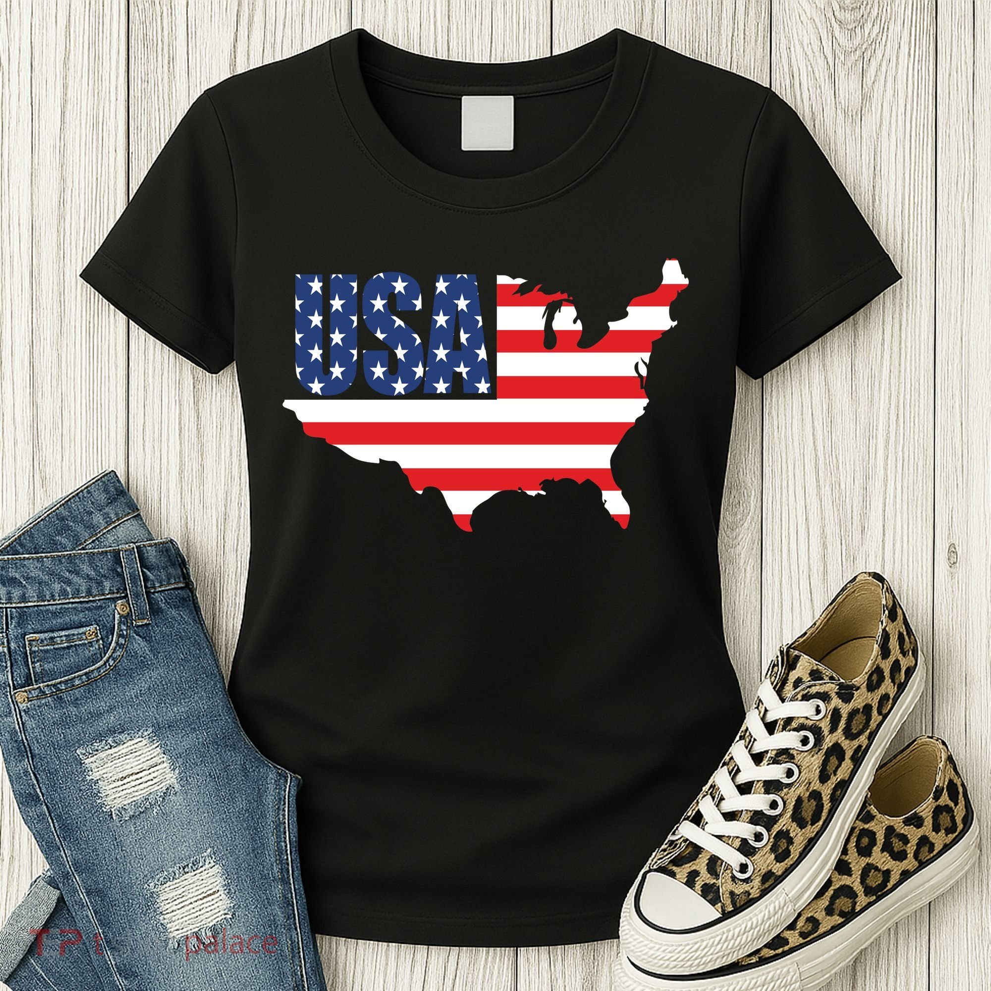 USA American US Flag Map Patriotic Women's T-Shirt