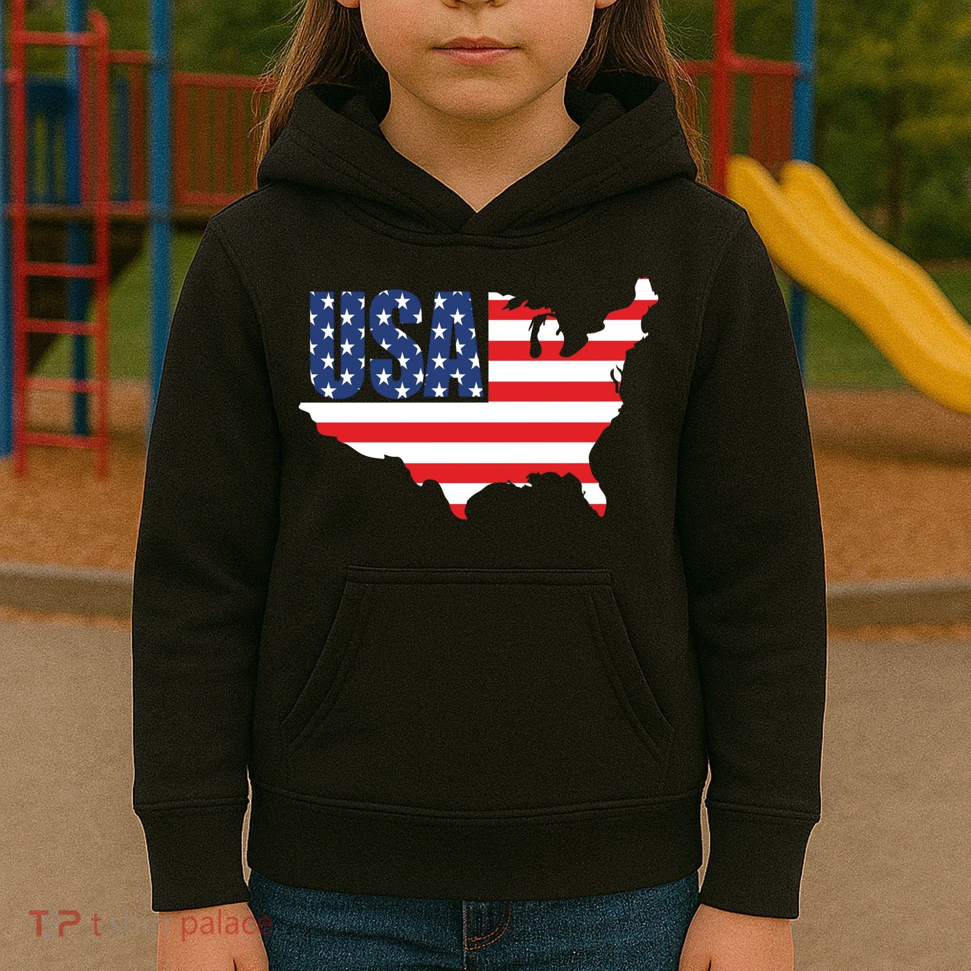 USA American US Flag Map Patriotic Kids Hoodie