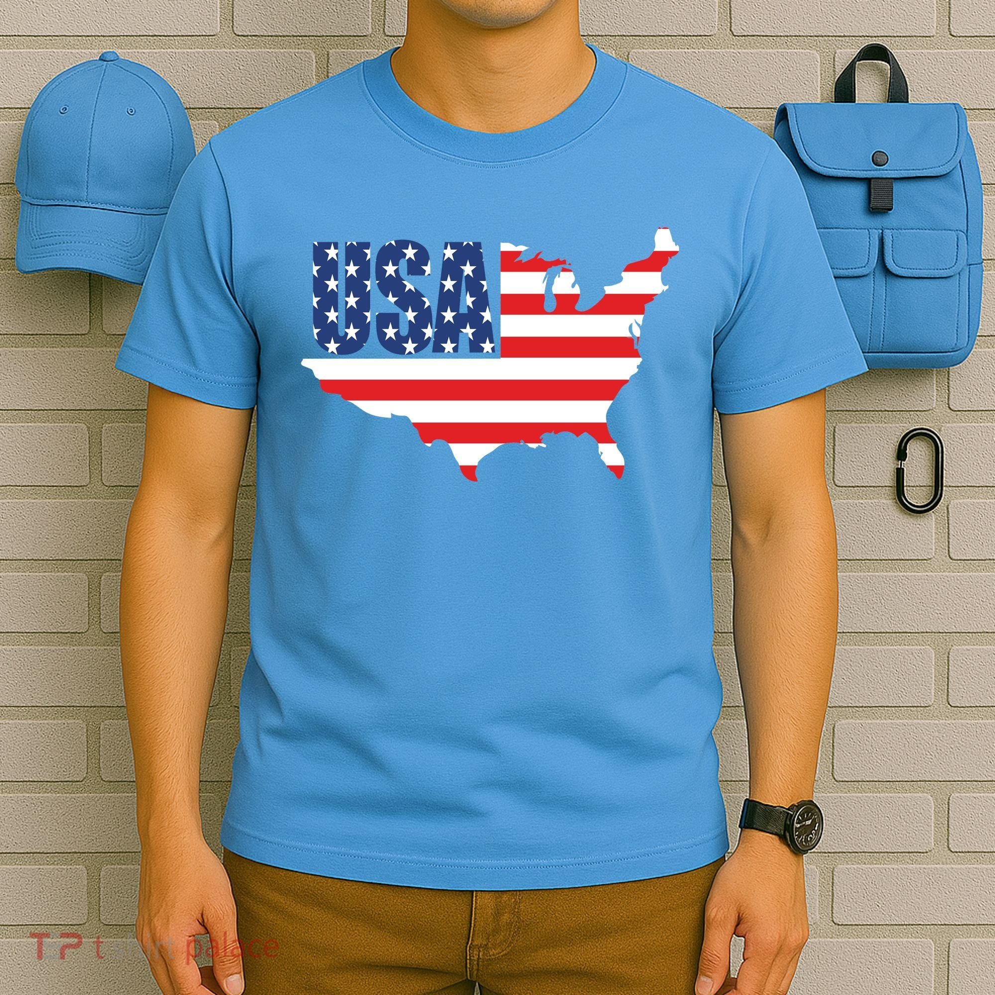 USA American US Flag Map Patriotic T-Shirt