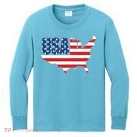 USA American US Flag Map Patriotic Kids Long Sleeve Shirt thumb 0