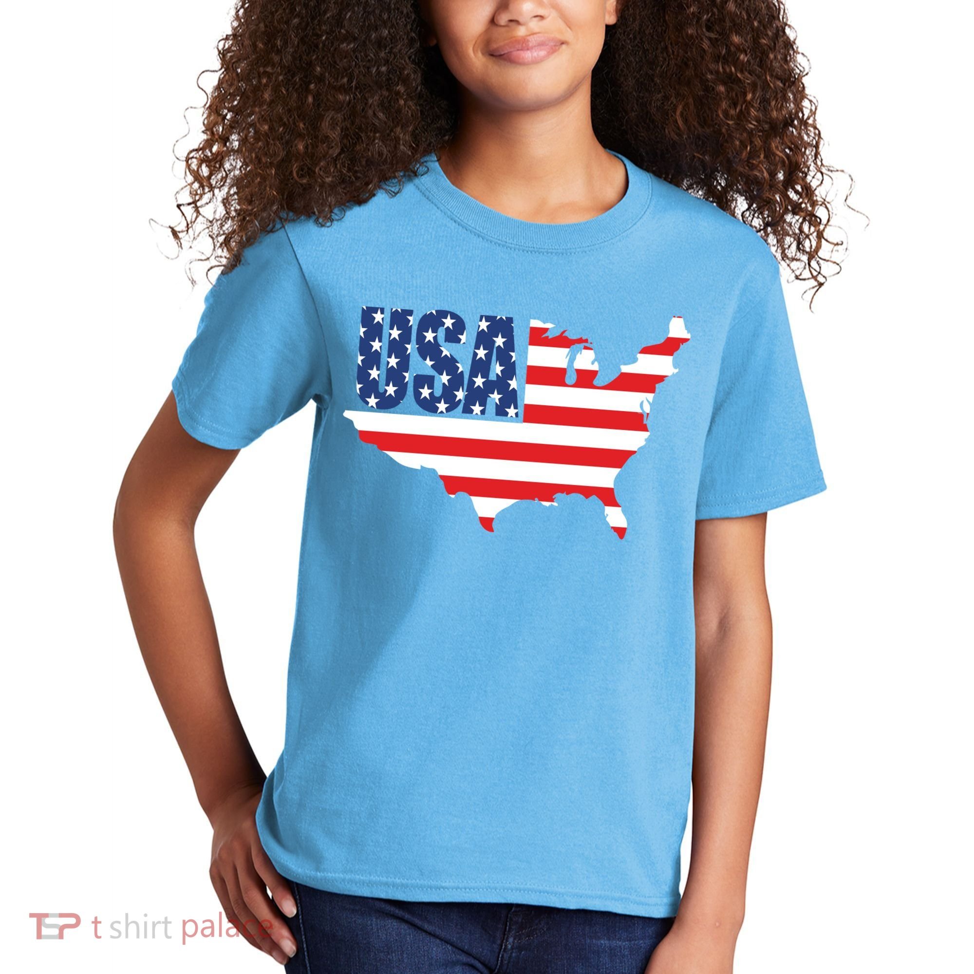 USA American US Flag Map Patriotic Kids T-Shirt