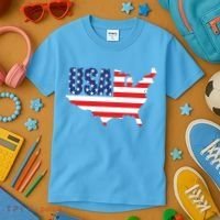 USA American US Flag Map Patriotic Kids T-Shirt thumb 3