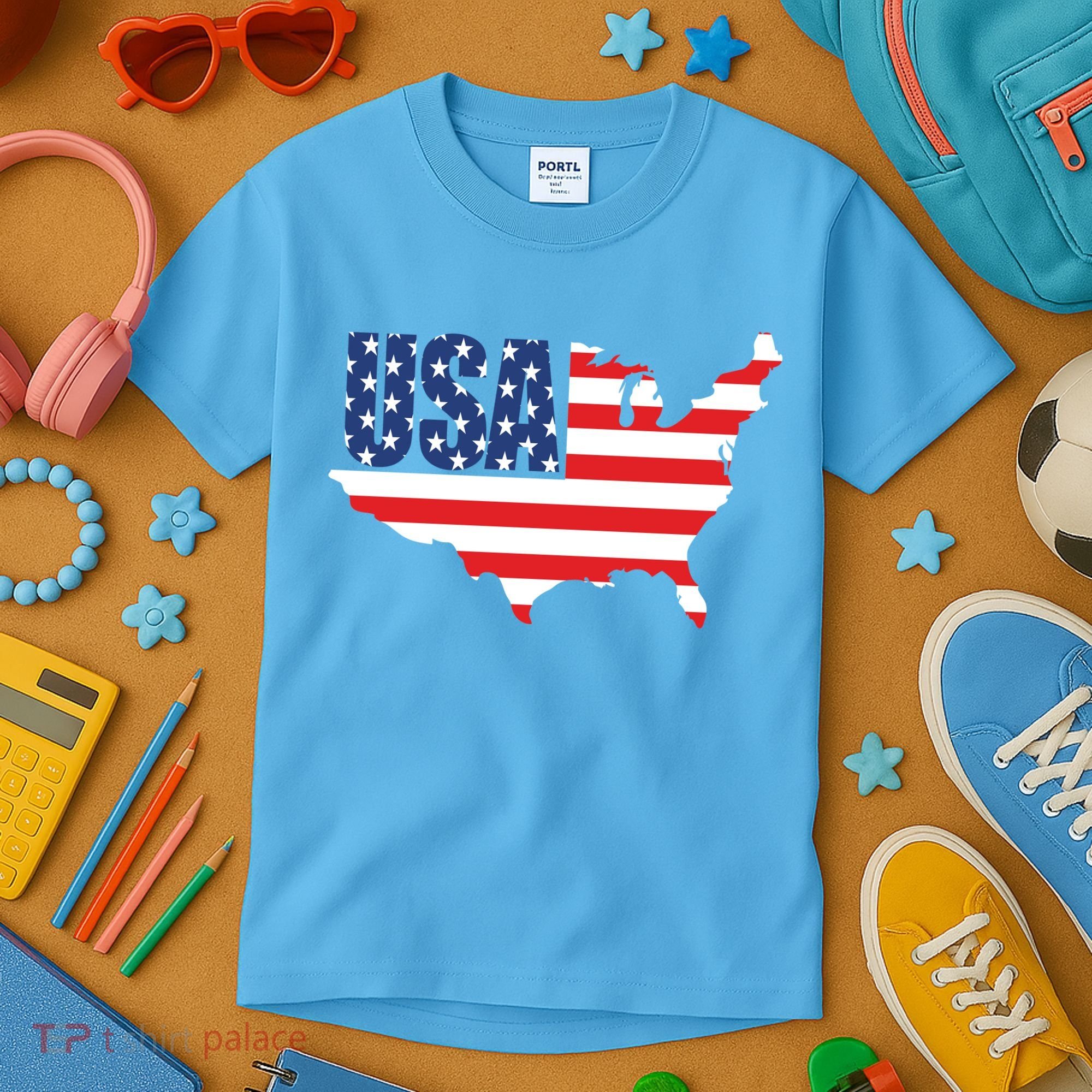 USA American US Flag Map Patriotic Kids T-Shirt