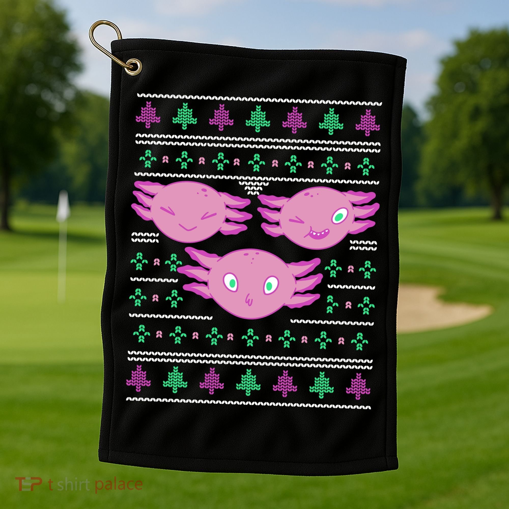 Ultimate Axolotl Ugly Christmas Golf Towel