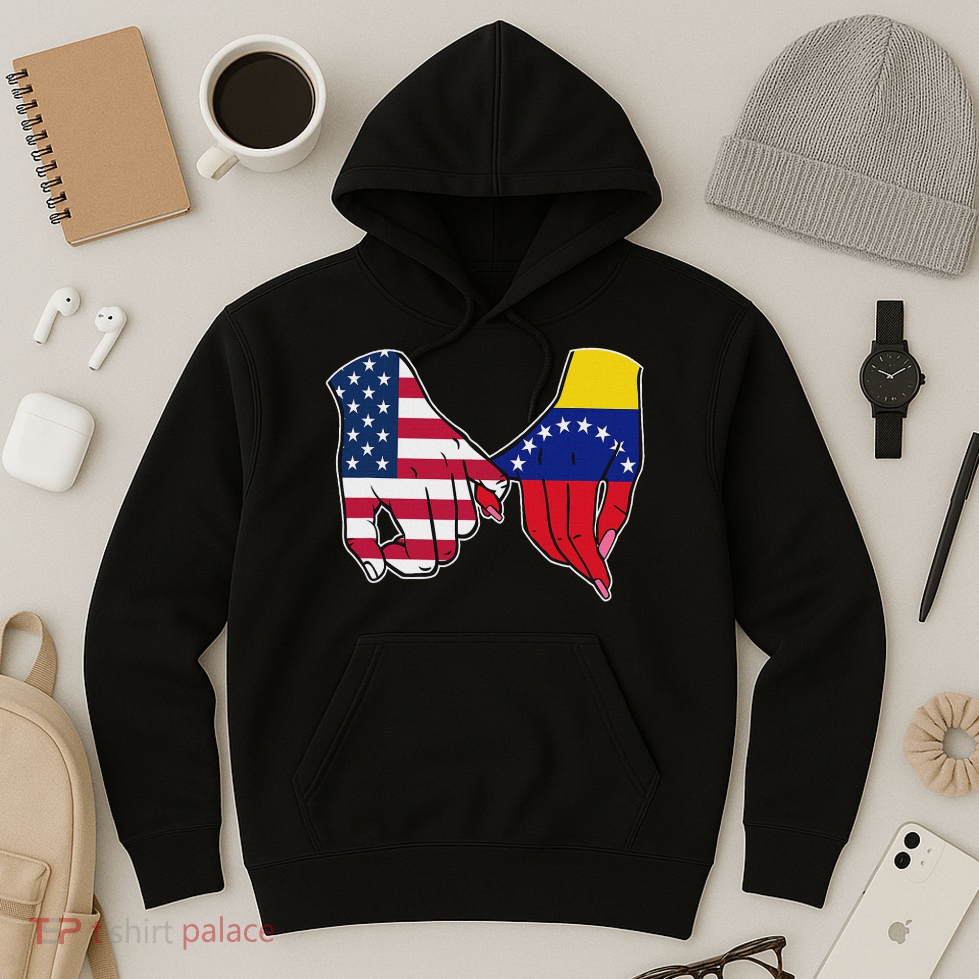 Usa And Venezuela Flags Hands Together Hoodie