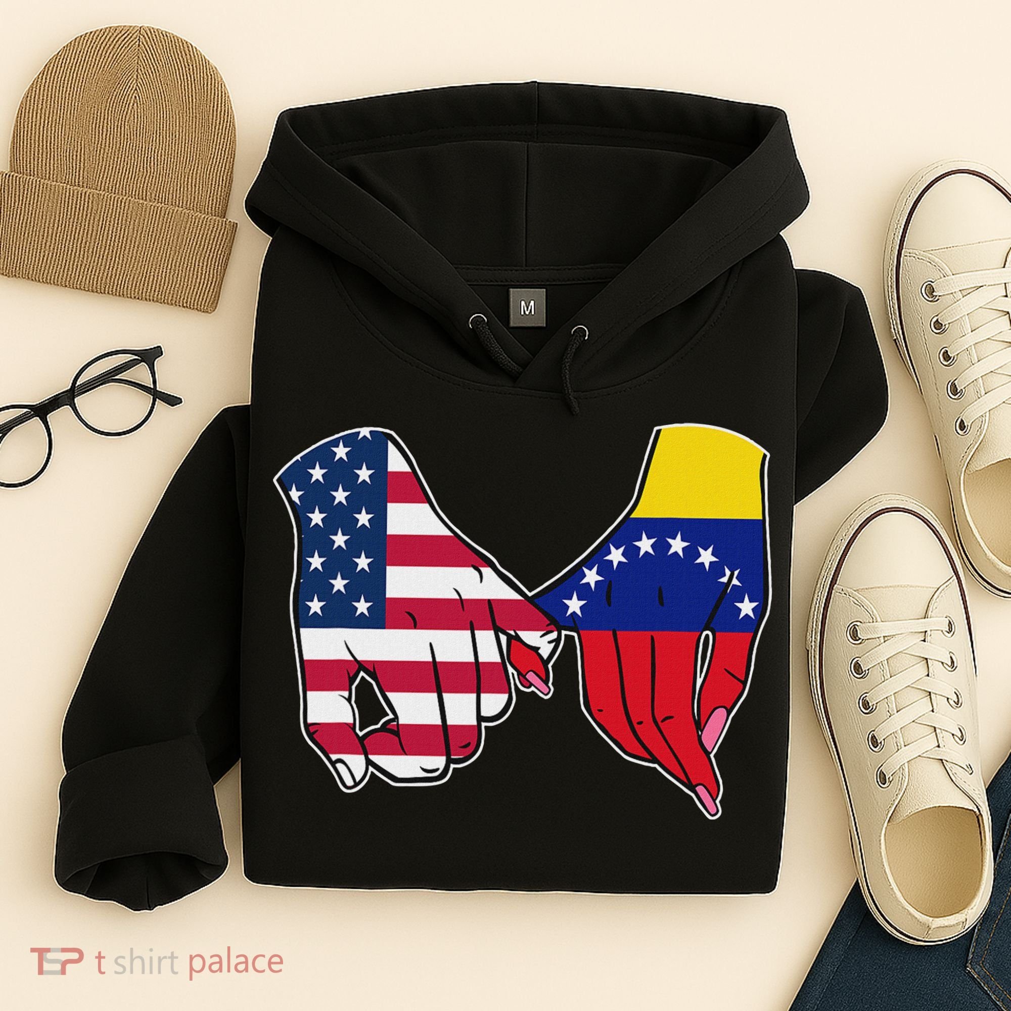 Usa And Venezuela Flags Hands Together Hoodie