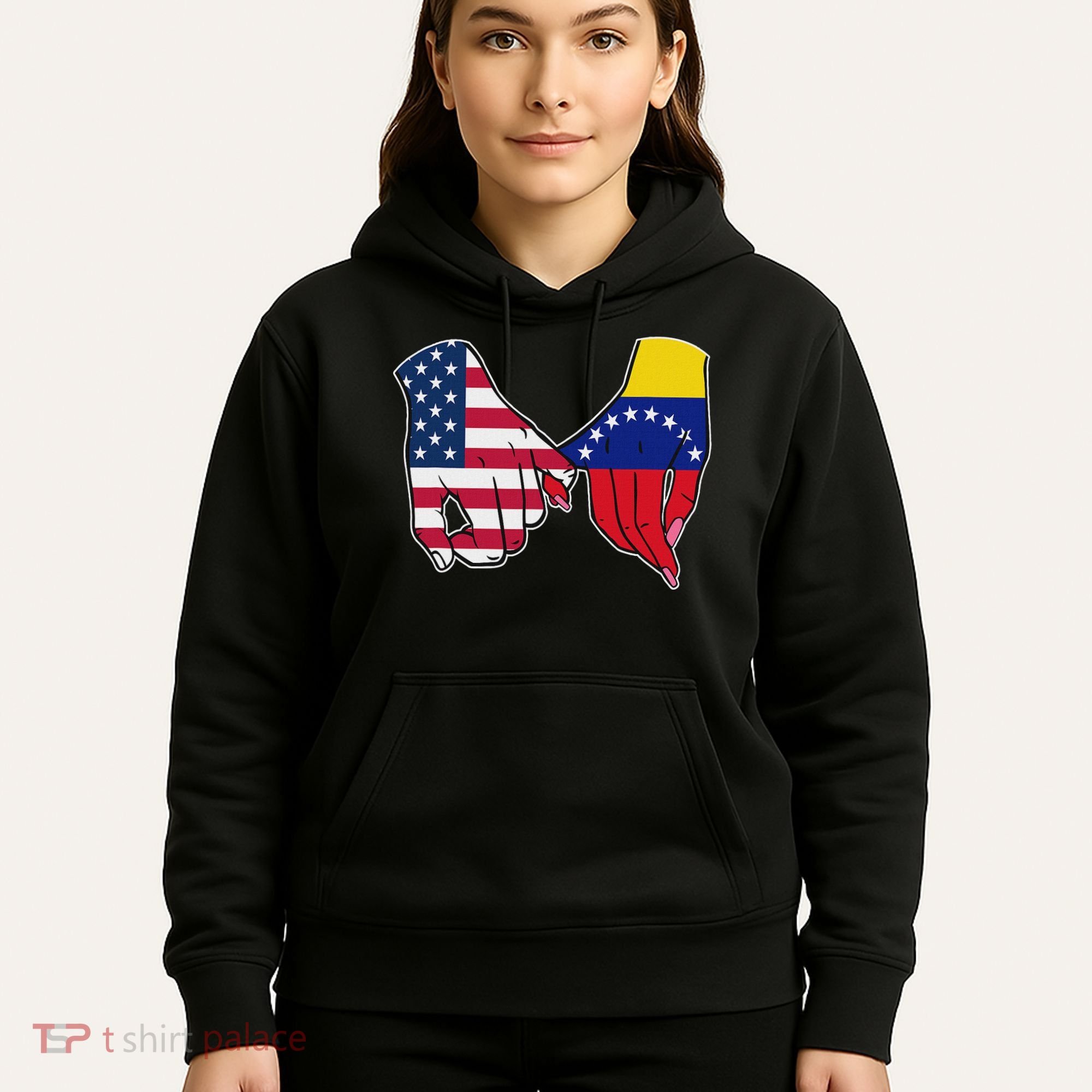 Usa And Venezuela Flags Hands Together Hoodie