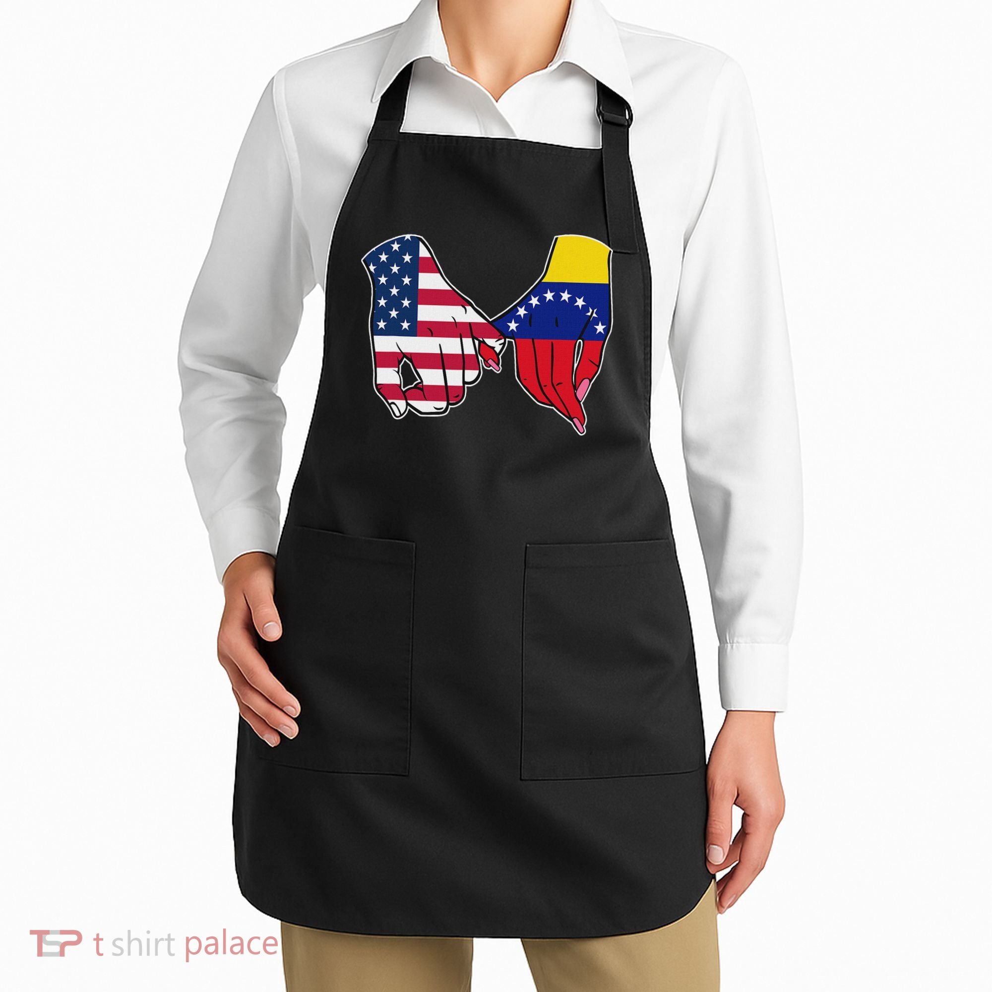 Usa And Venezuela Flags Hands Together Apron