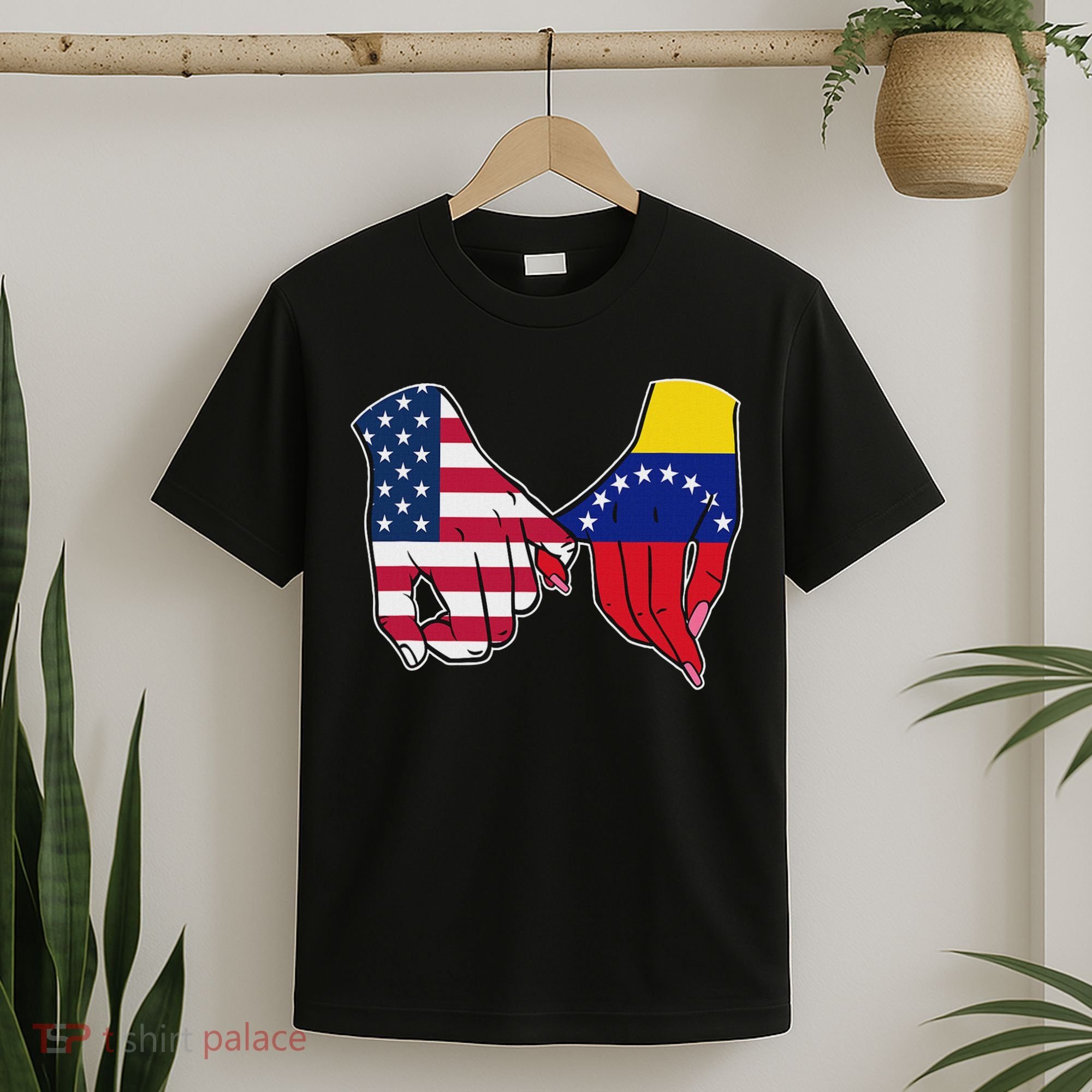 Usa And Venezuela Flags Hands Together T-Shirt