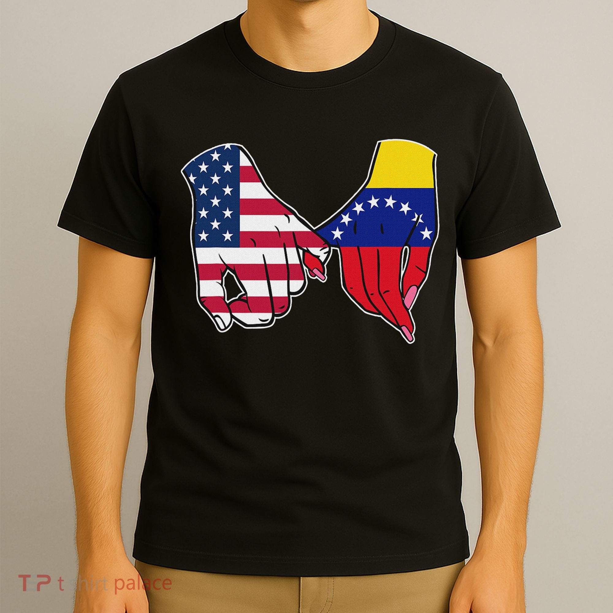 Usa And Venezuela Flags Hands Together T-Shirt