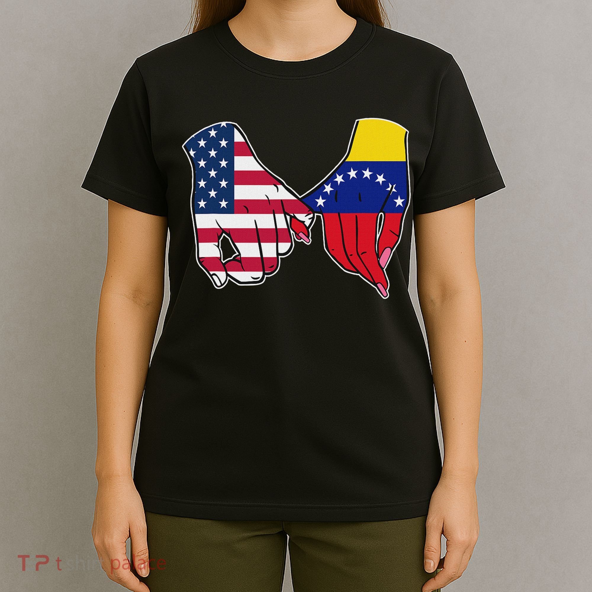 Usa And Venezuela Flags Hands Together T-Shirt