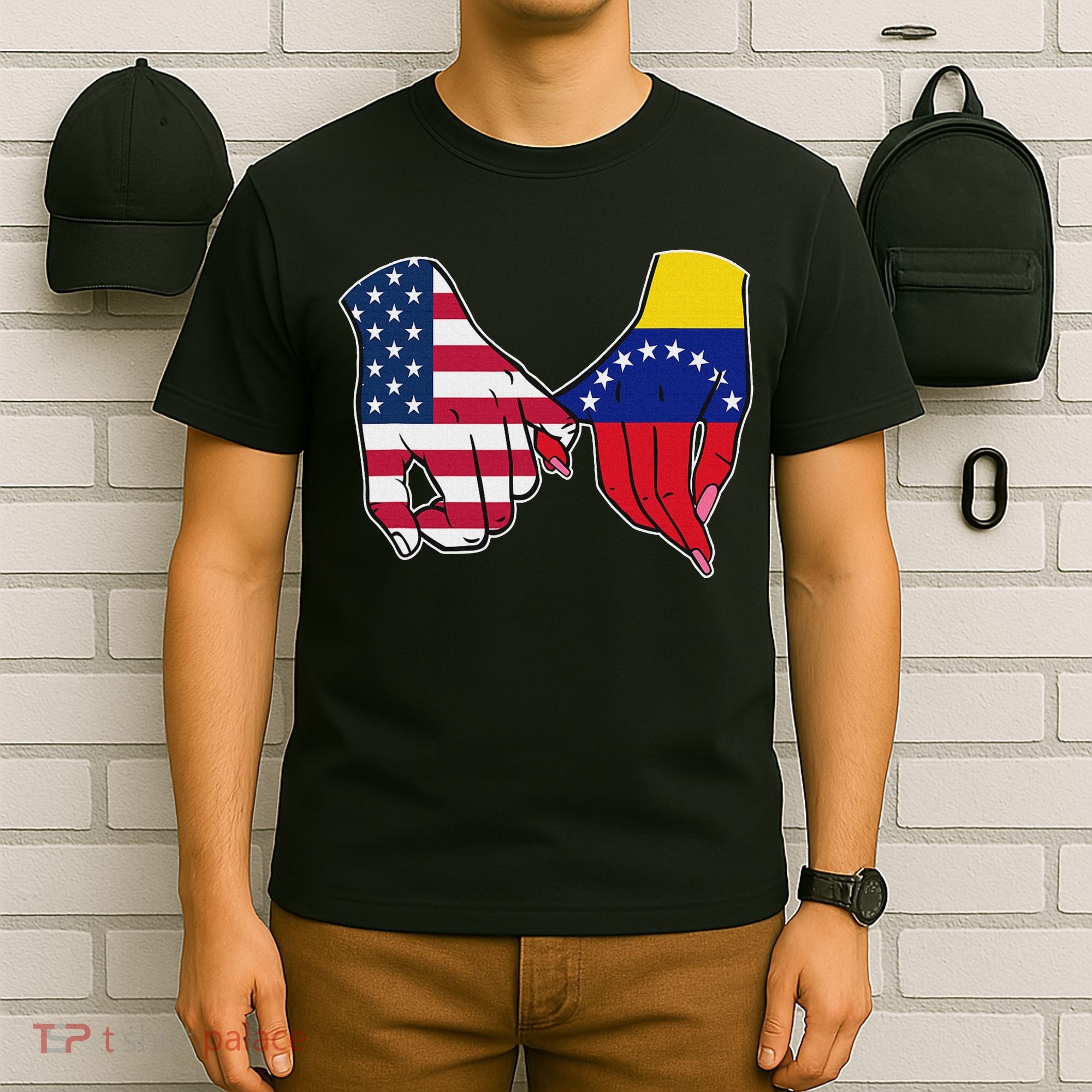 Usa And Venezuela Flags Hands Together T-Shirt