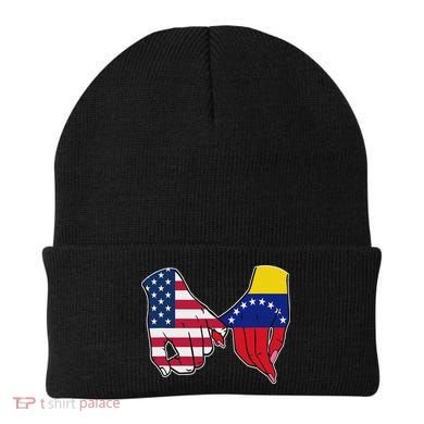 Usa And Venezuela Flags Hands Together Beanie