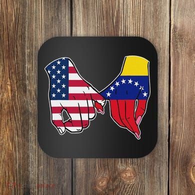 Usa And Venezuela Flags Hands Together Coaster