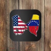 Usa And Venezuela Flags Hands Together Coaster thumb 0