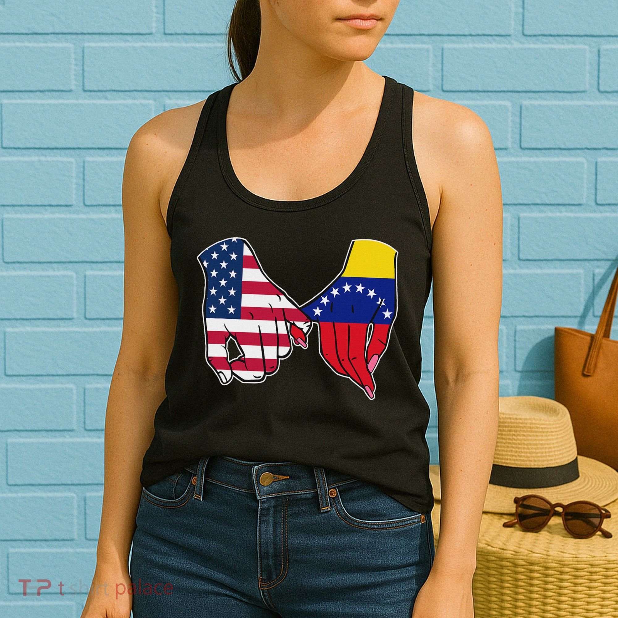 Usa And Venezuela Flags Hands Together Women's Tank Top