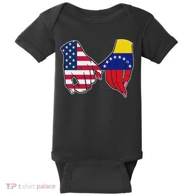 Usa And Venezuela Flags Hands Together Baby Bodysuit