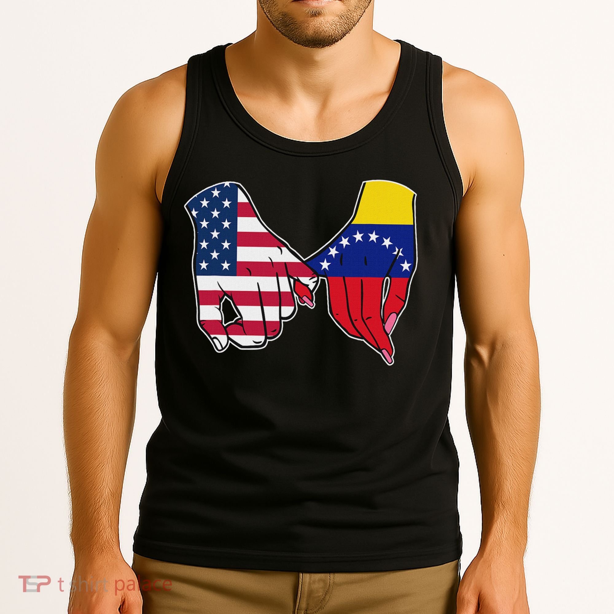 Usa And Venezuela Flags Hands Together Tank Top