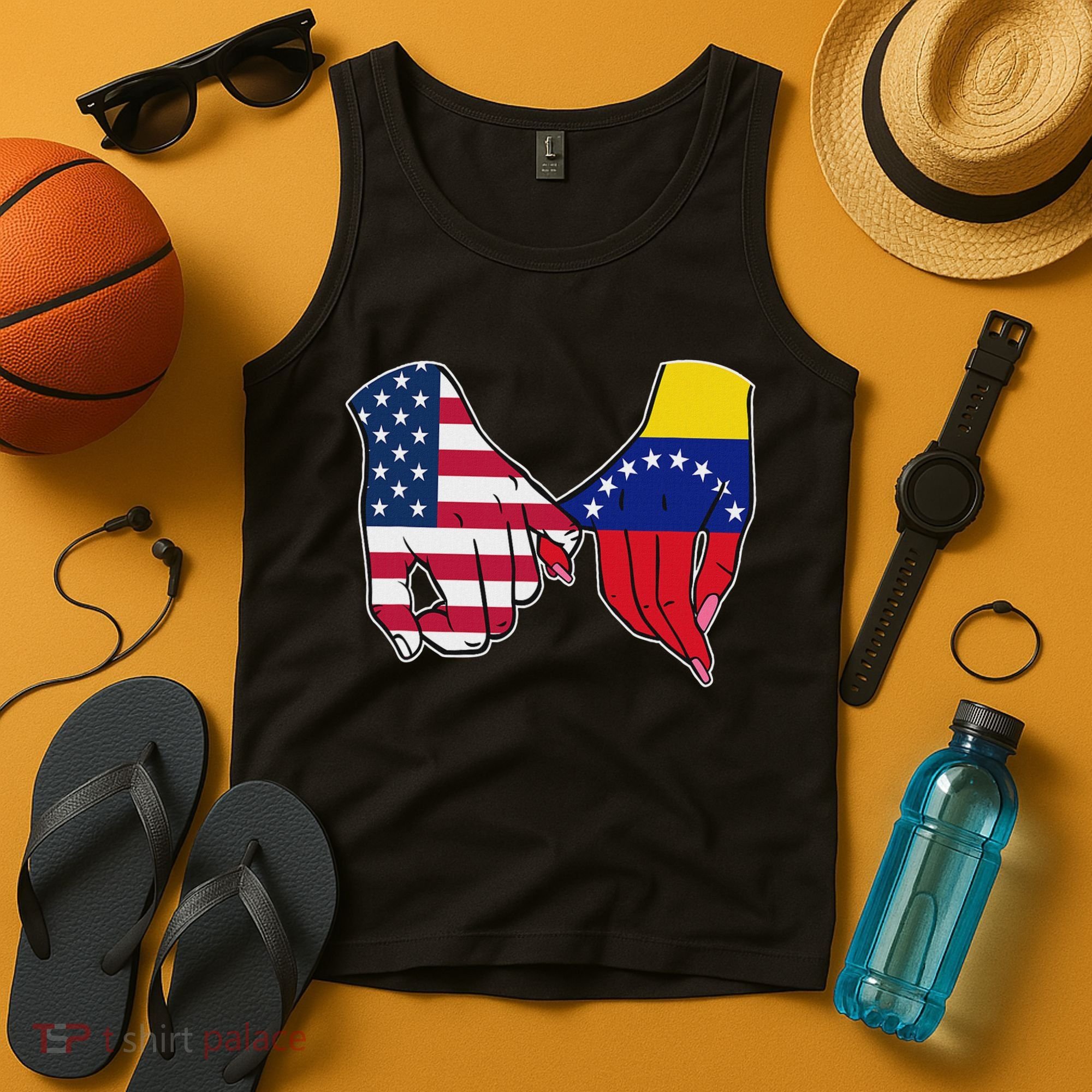 Usa And Venezuela Flags Hands Together Tank Top