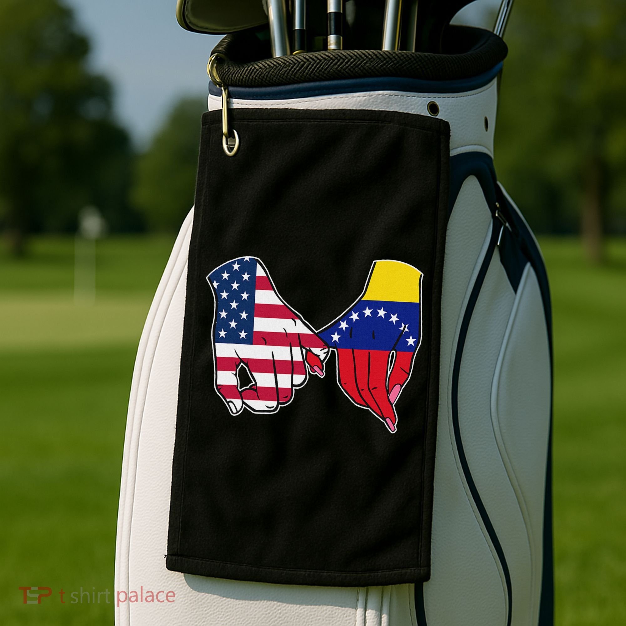Usa And Venezuela Flags Hands Together Golf Towel