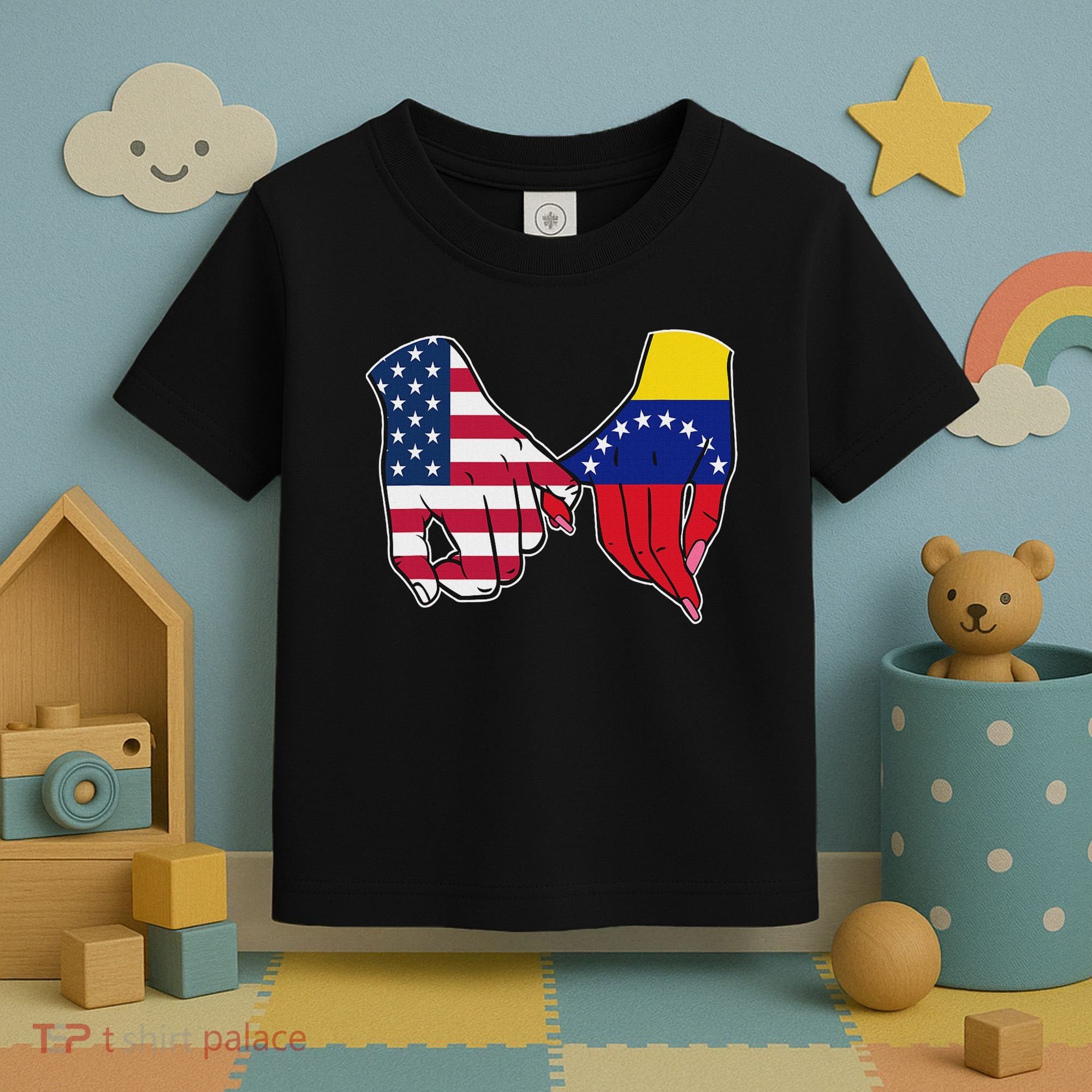 Usa And Venezuela Flags Hands Together Toddler T-Shirt