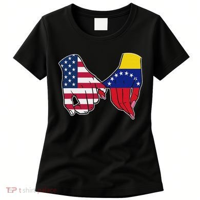 Usa And Venezuela Flags Hands Together Women's T-Shirt