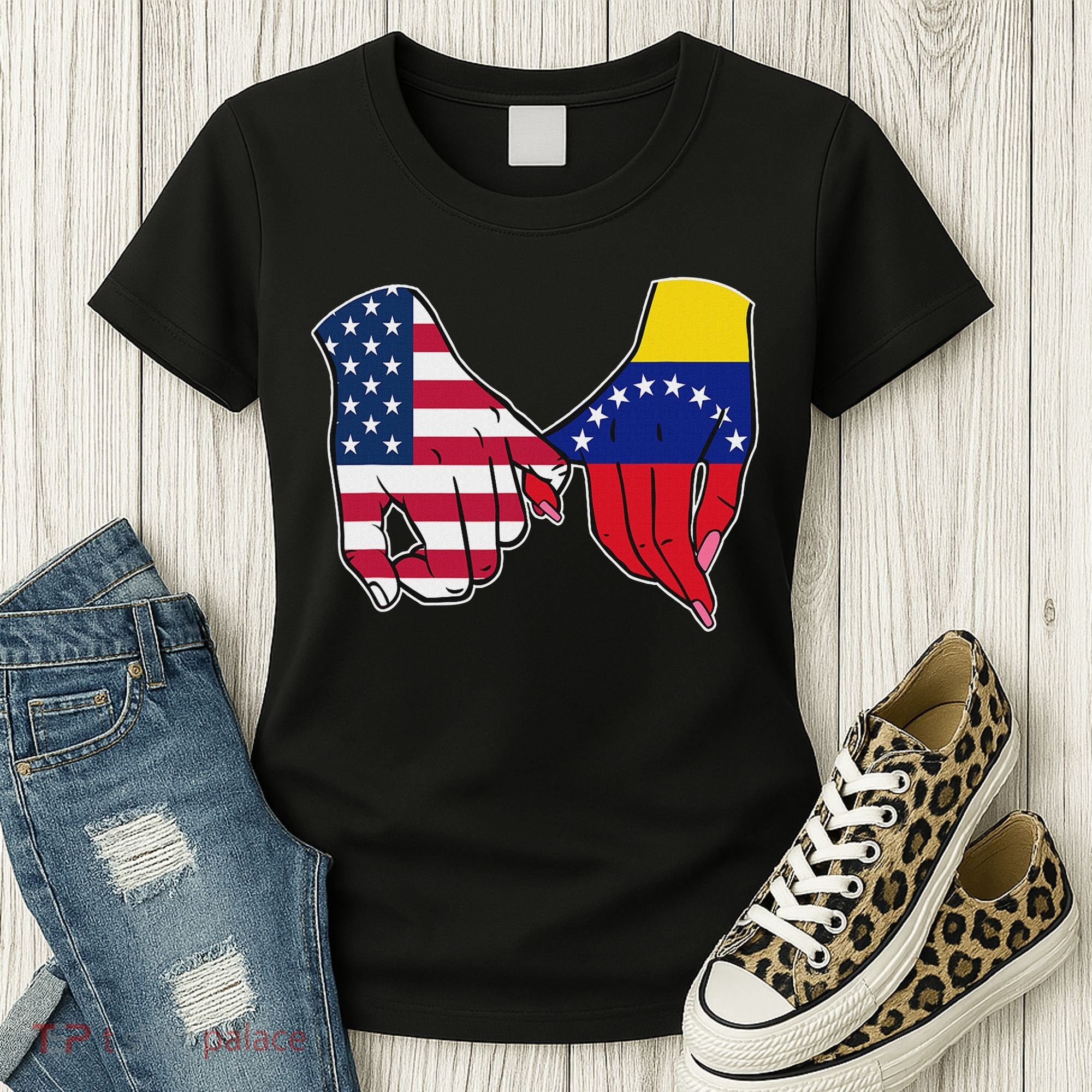 Usa And Venezuela Flags Hands Together Women's T-Shirt