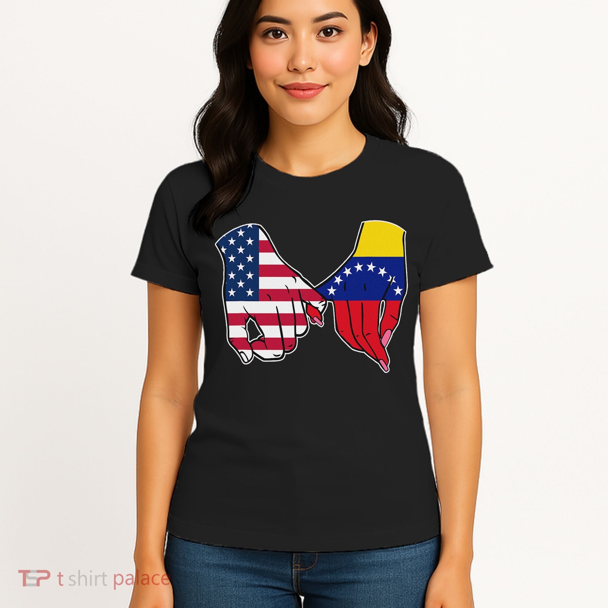 Usa And Venezuela Flags Hands Together Women's T-Shirt