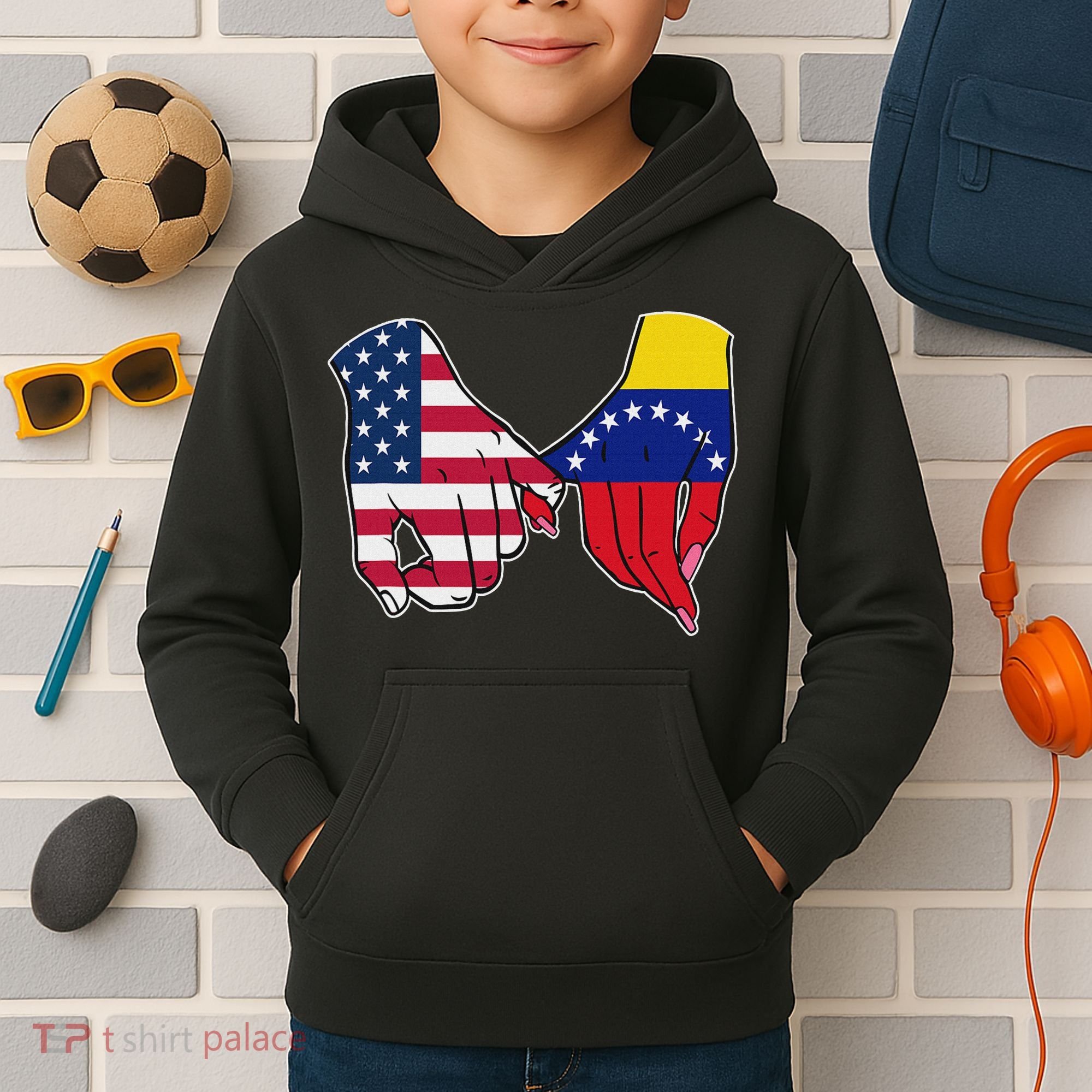 Usa And Venezuela Flags Hands Together Kids Hoodie