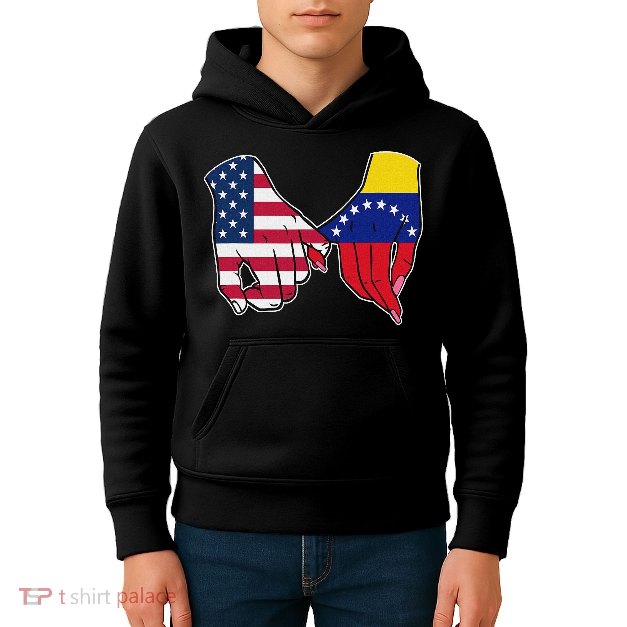 Usa And Venezuela Flags Hands Together Kids Hoodie
