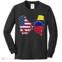 Usa And Venezuela Flags Hands Together Kids Long Sleeve Shirt thumb 0