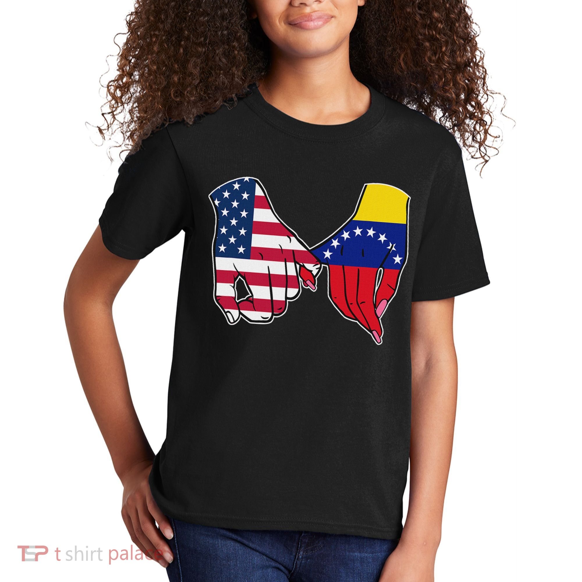 Usa And Venezuela Flags Hands Together Kids T-Shirt