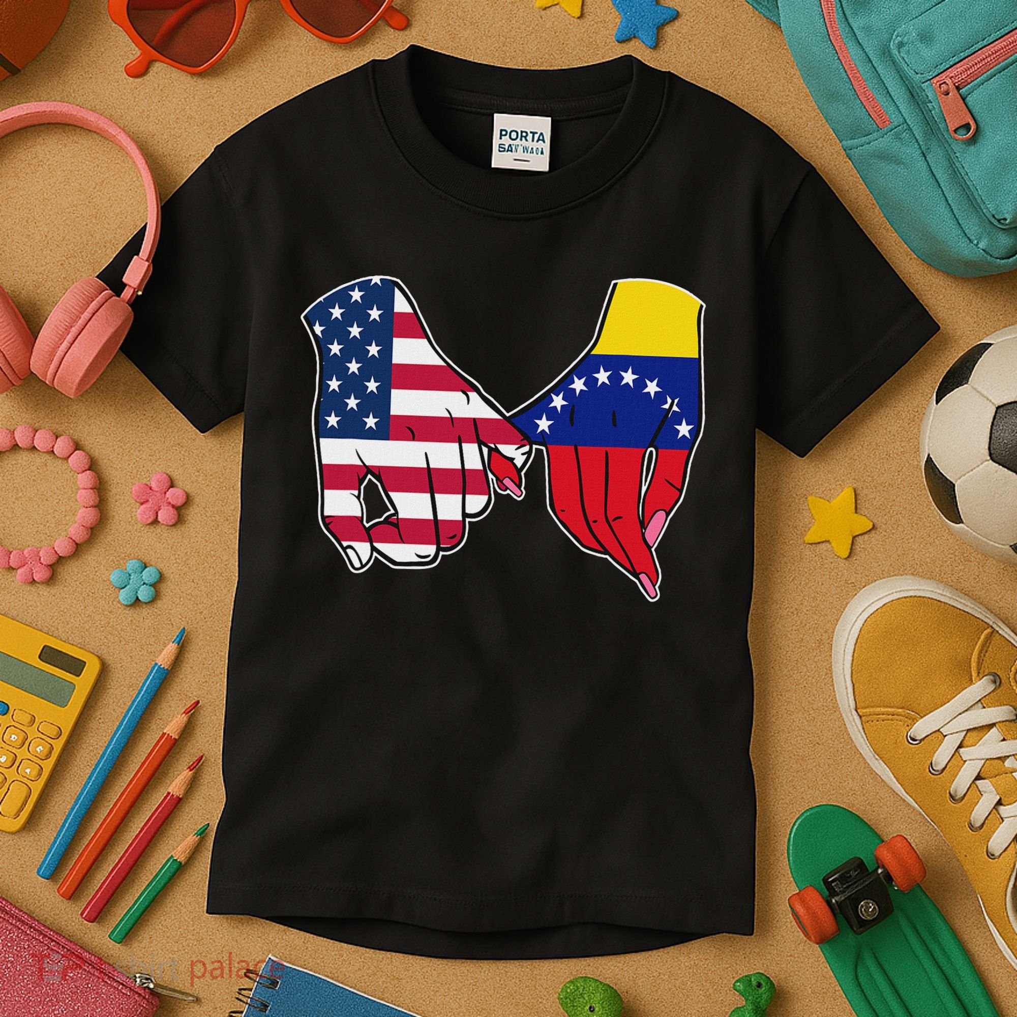 Usa And Venezuela Flags Hands Together Kids T-Shirt