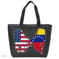 Usa And Venezuela Flags Hands Together Tote Bag thumb 0