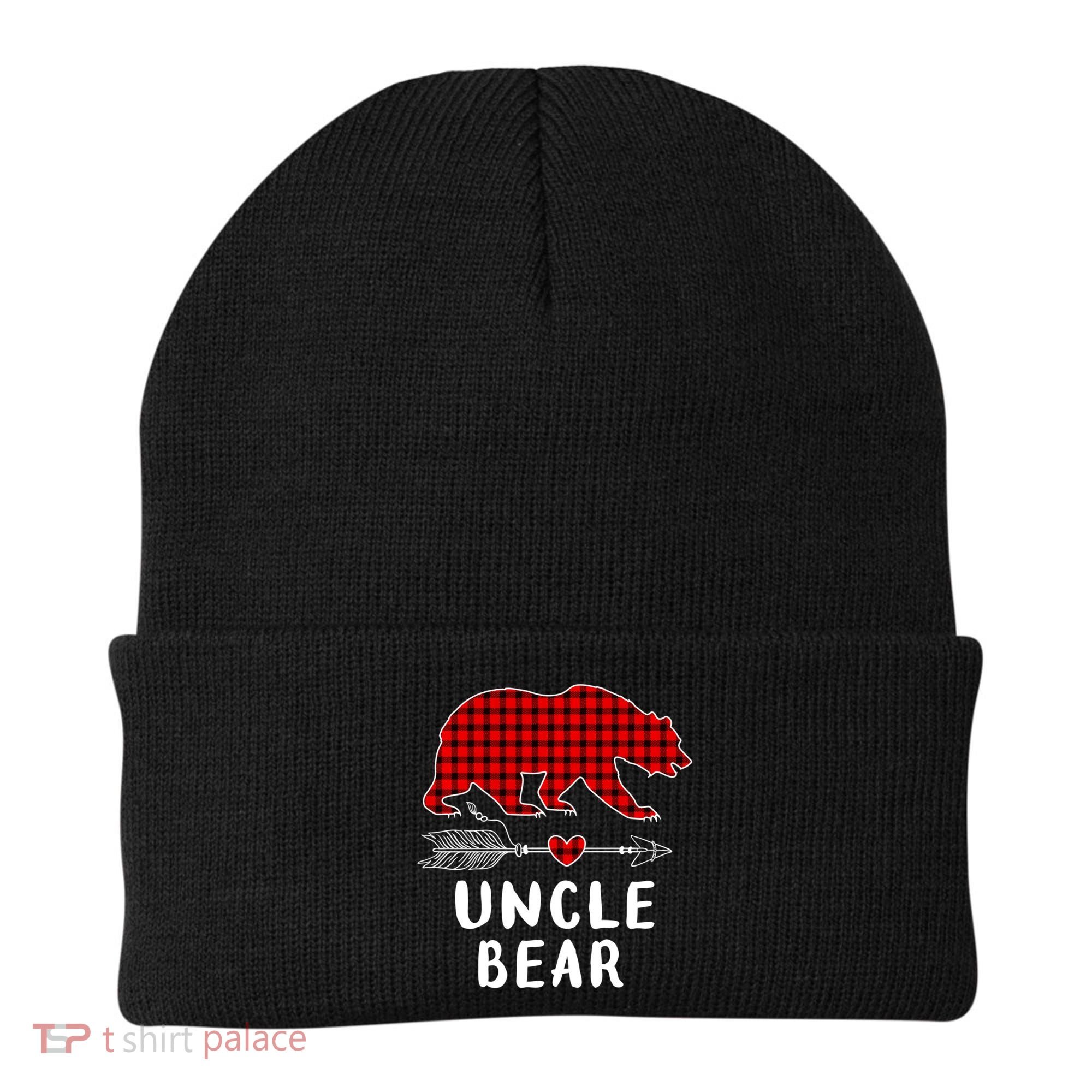 Uncle Bear Christmas Pajama Red Plaid Buffalo Xmas Beanie