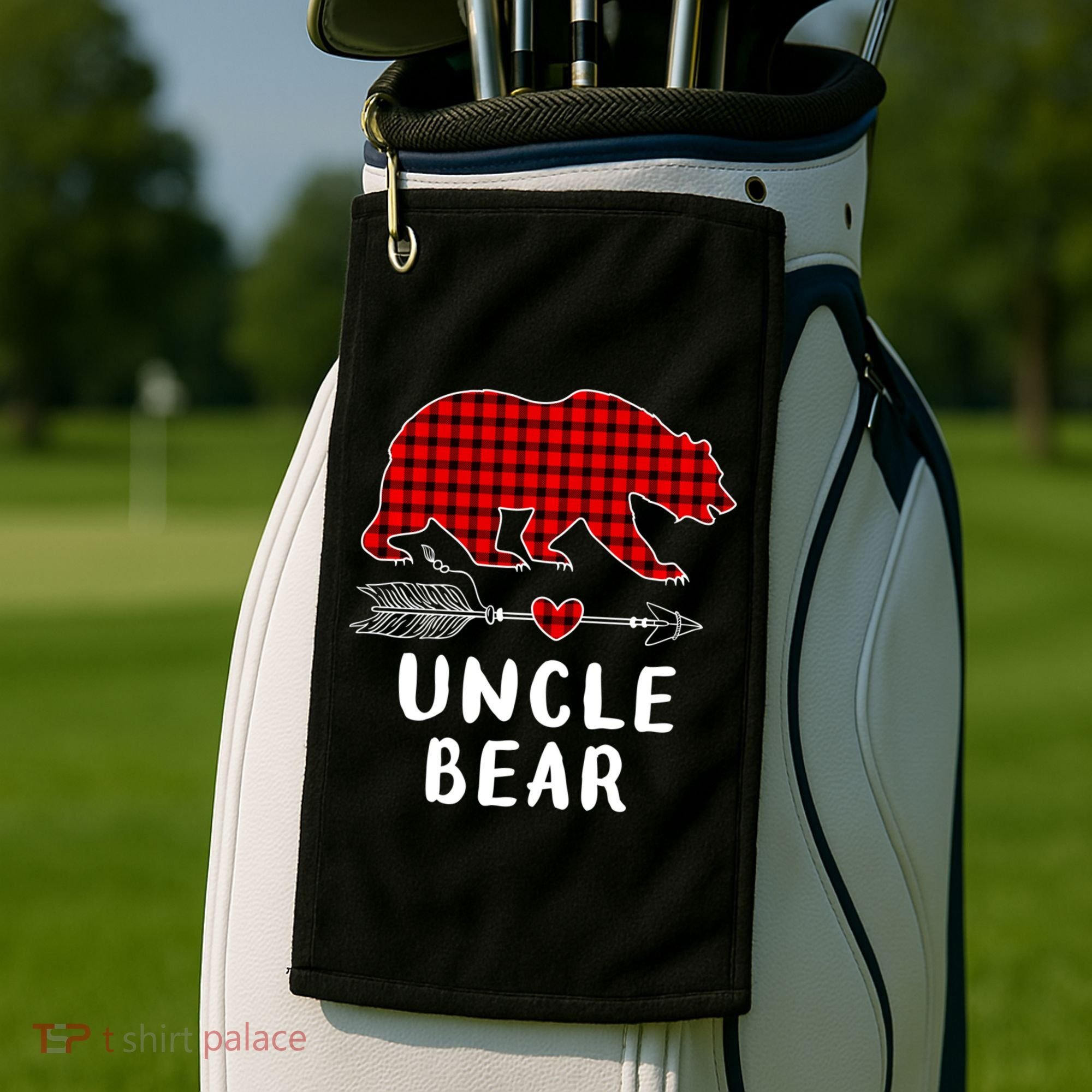 Uncle Bear Christmas Pajama Red Plaid Buffalo Xmas Golf Towel