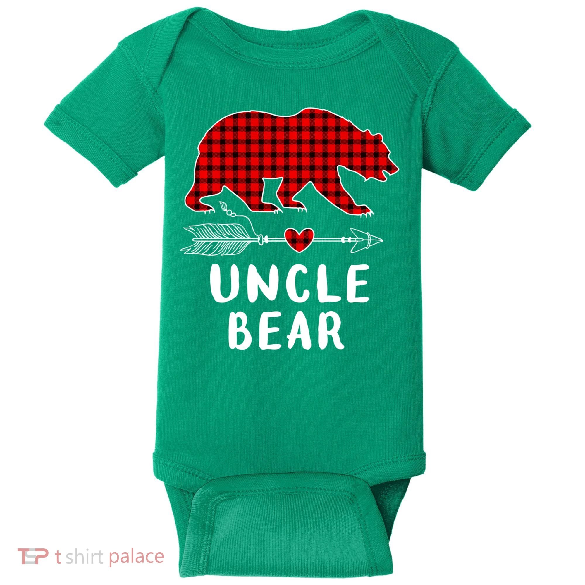 Uncle Bear Christmas Pajama Red Plaid Buffalo Xmas Baby Bodysuit