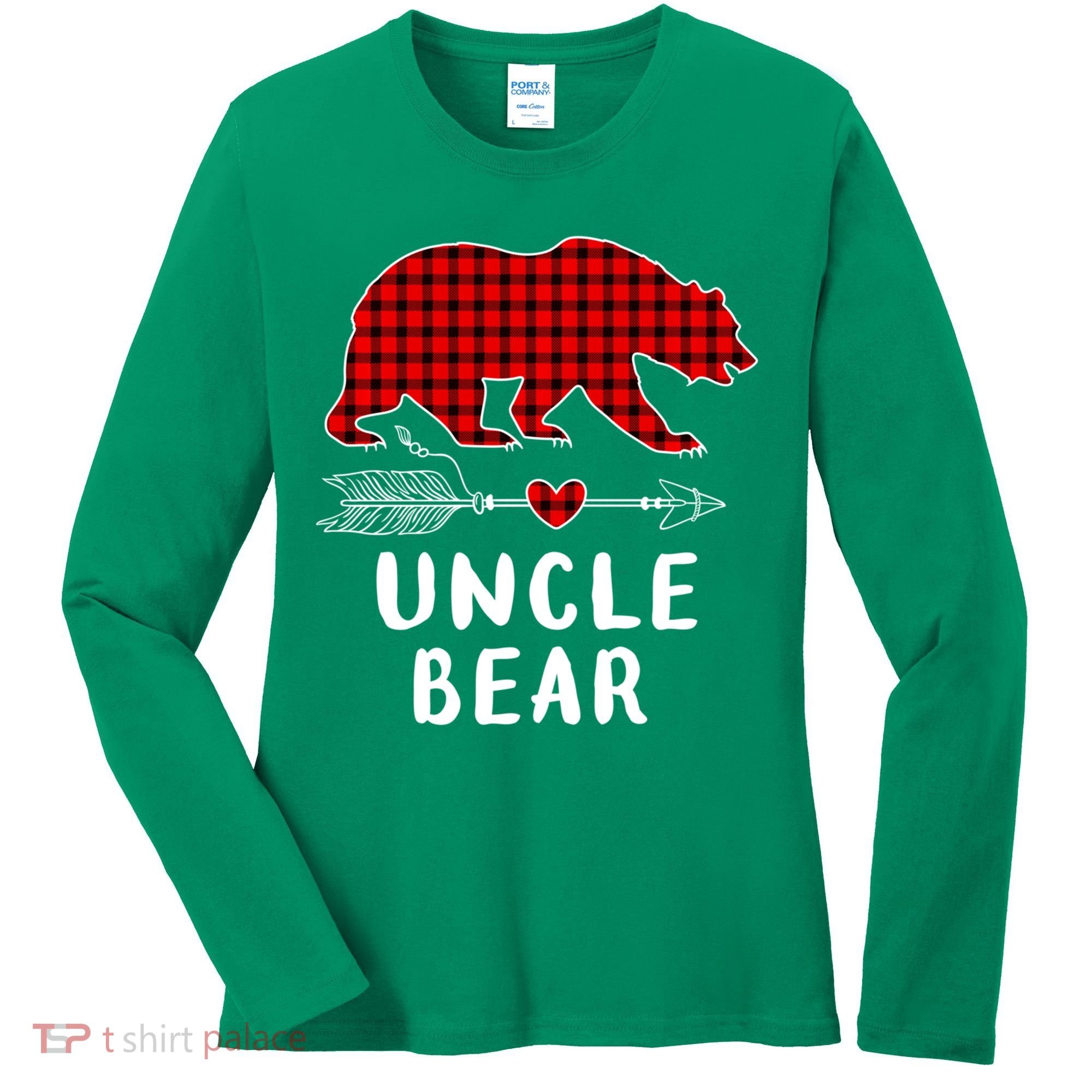 Uncle Bear Christmas Pajama Red Plaid Buffalo Xmas Women's Long Sleeve Shirt
