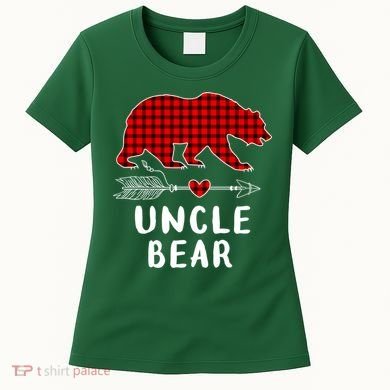 Uncle Bear Christmas Pajama Red Plaid Buffalo Xmas Women's T-Shirt