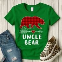 Uncle Bear Christmas Pajama Red Plaid Buffalo Xmas Women's T-Shirt thumb 3