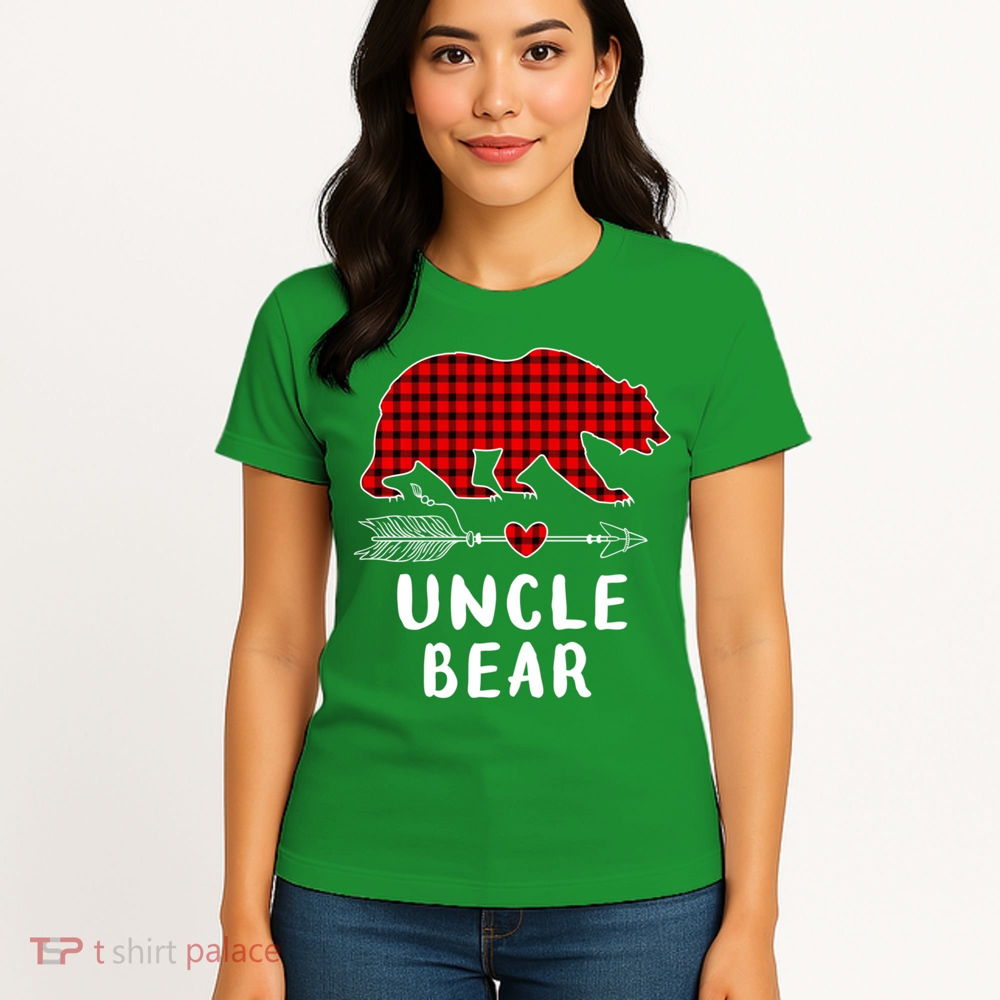 Uncle Bear Christmas Pajama Red Plaid Buffalo Xmas Women's T-Shirt