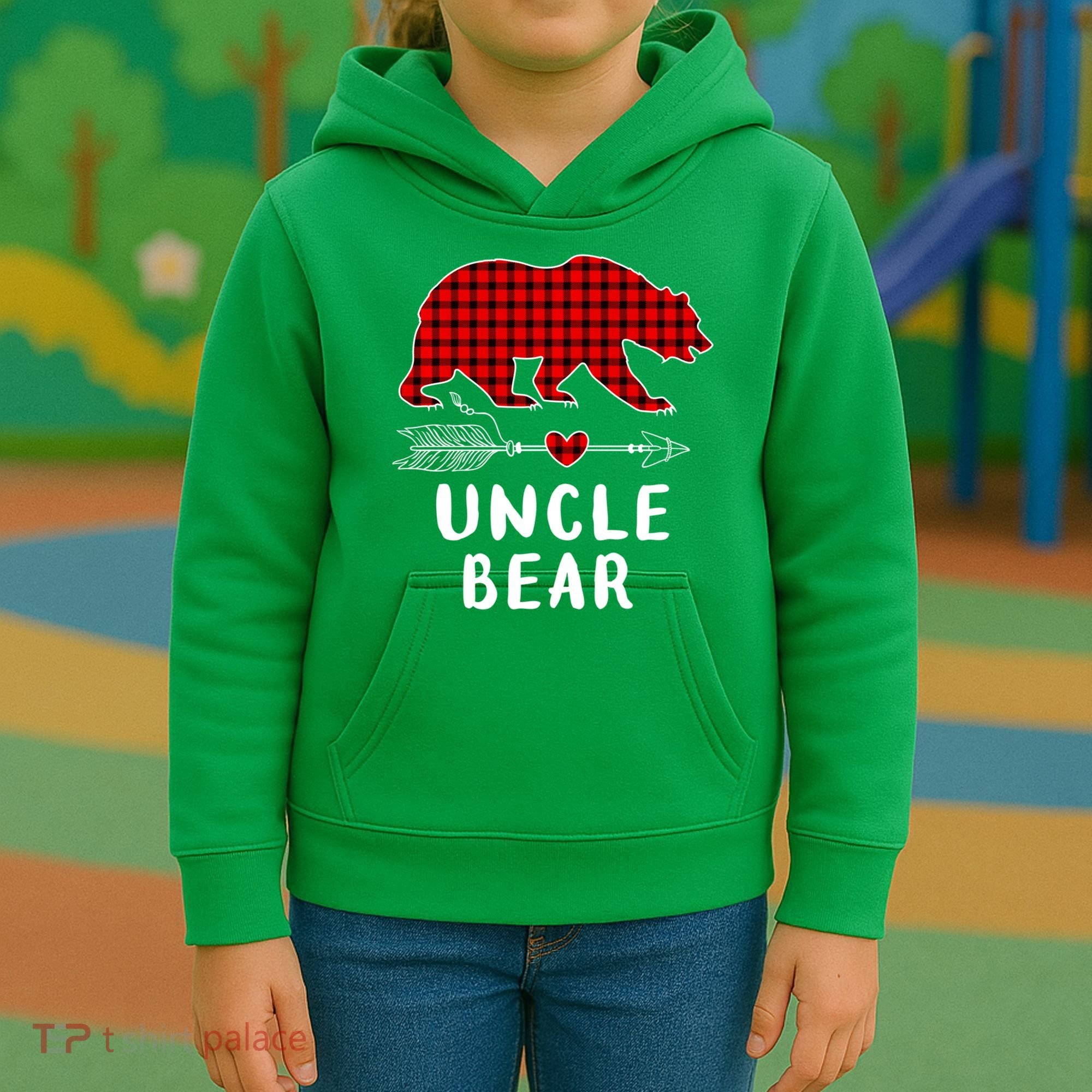 Uncle Bear Christmas Pajama Red Plaid Buffalo Xmas Kids Hoodie